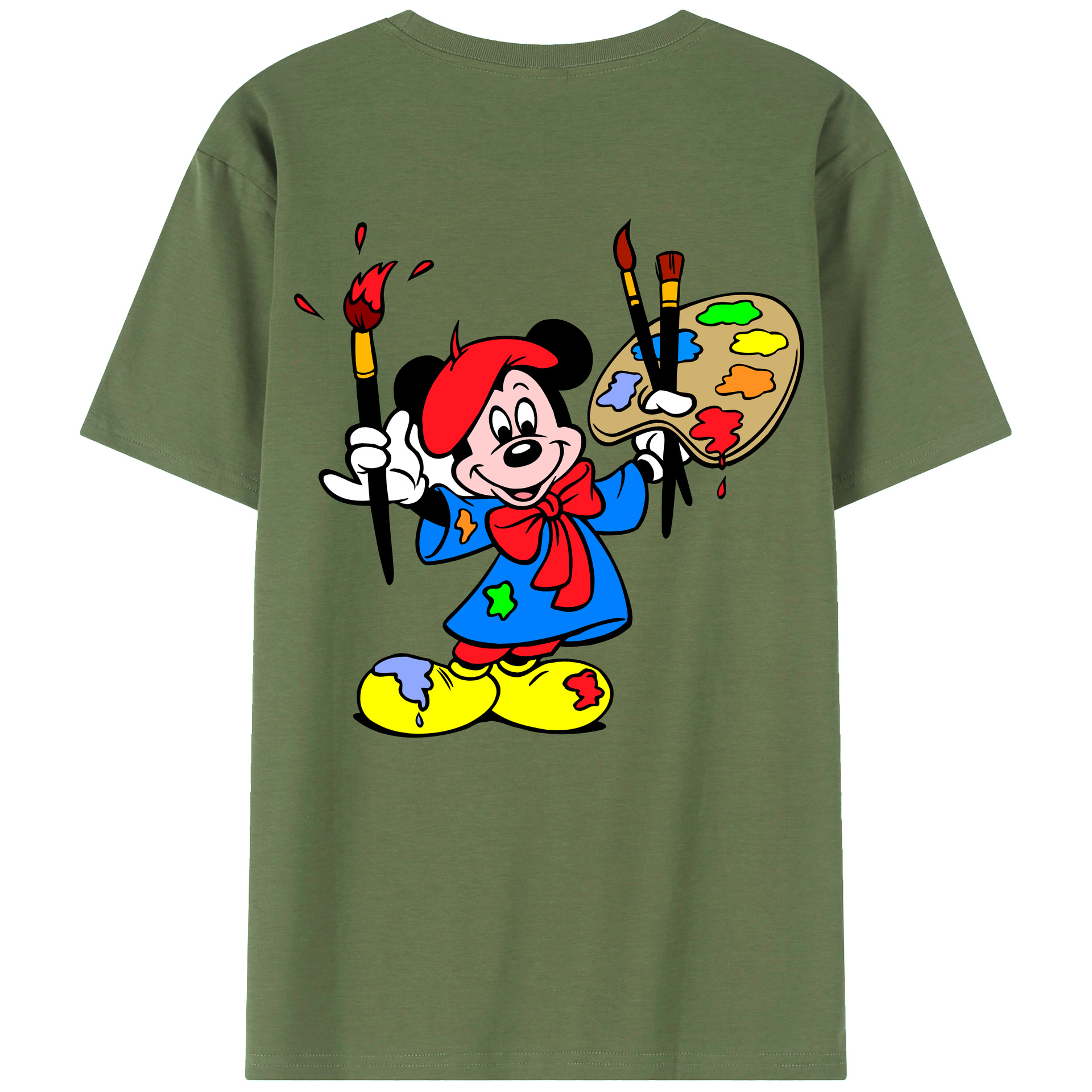 ミッキーマウス Mickey Mouse 綿100％ メンズ半袖Tシャツ（バックプリント） 通気性